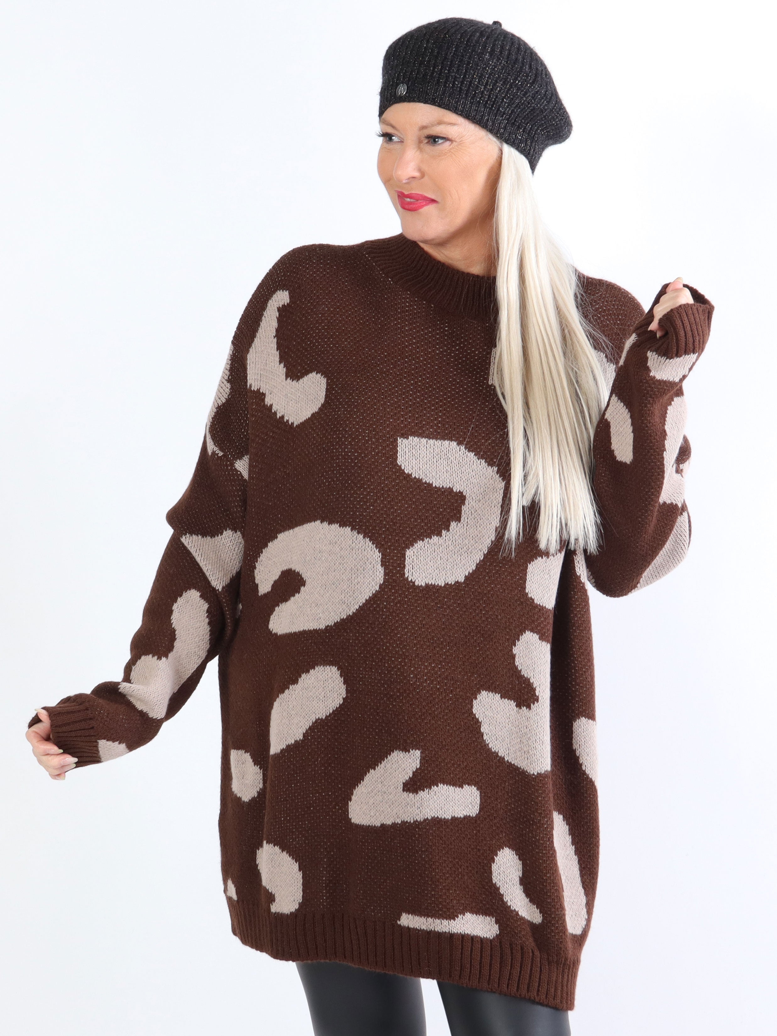 Missa - Plus size strik med stort leopardmønster